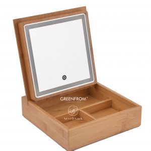 Bamboo LED Makeup Mirror with Storage